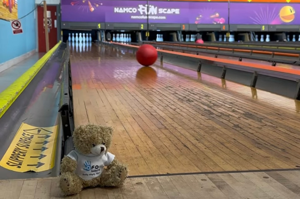 AFA bear at bowling alley